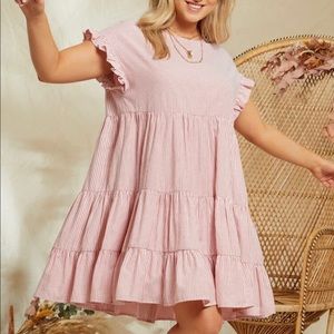 Plus Ruffle Cuff Striped Smock Dress